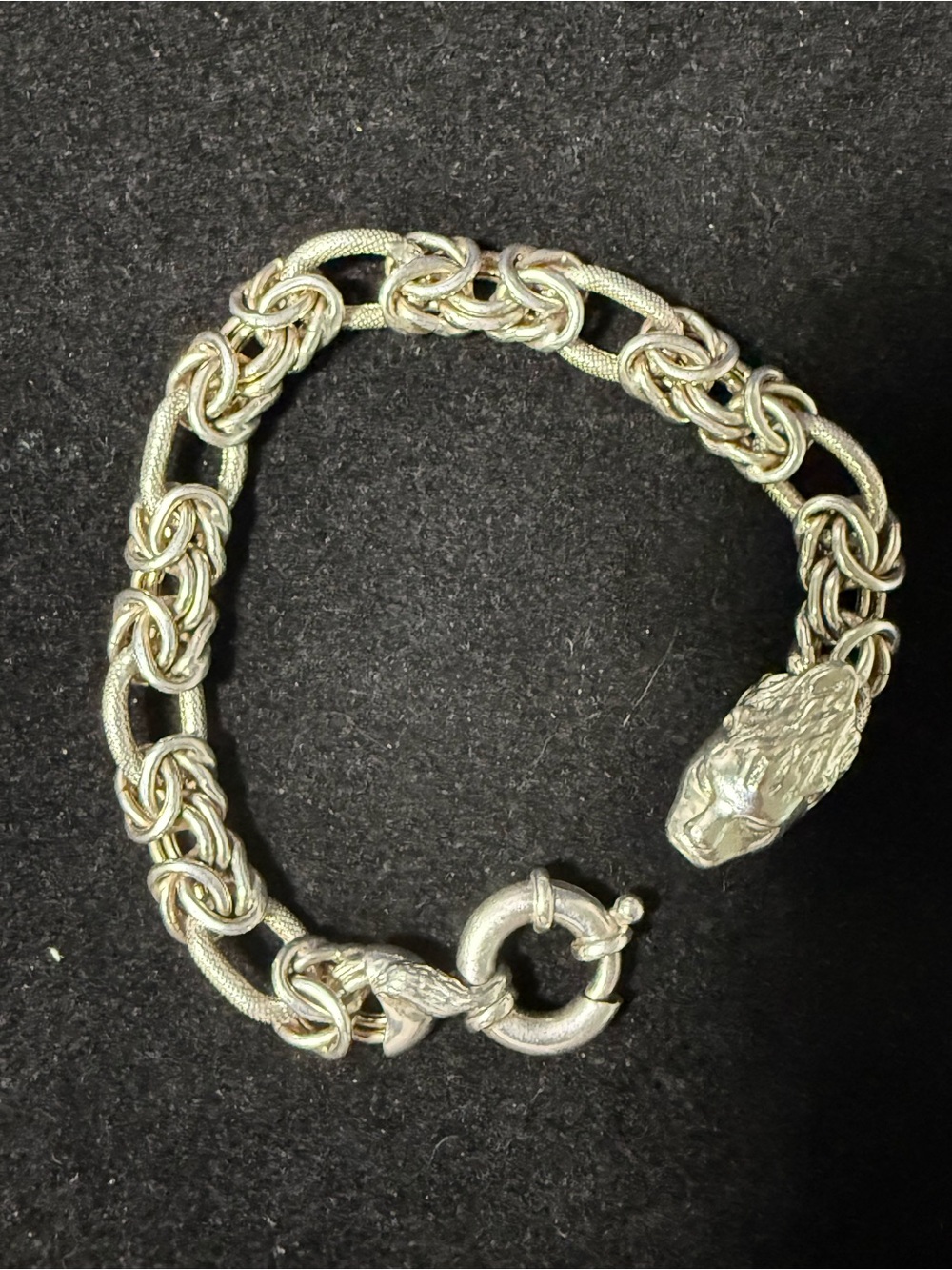 Sterling Silver Heavy Byzantine Lion Bracelet